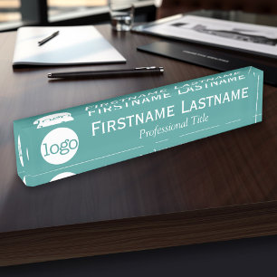 Teal and White - Logo, Name, Professional Title Nameplate