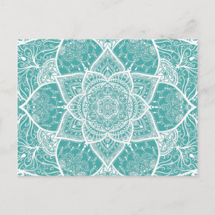Teal and White Mandala - Loergann in Blue Spruce Postcard