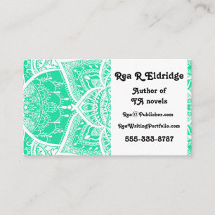 Teal and White Mandala - Loergann in Cedar Business Card