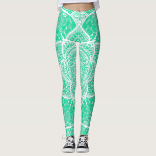 Teal and White Mandala - Loergann in Cedar Leggings