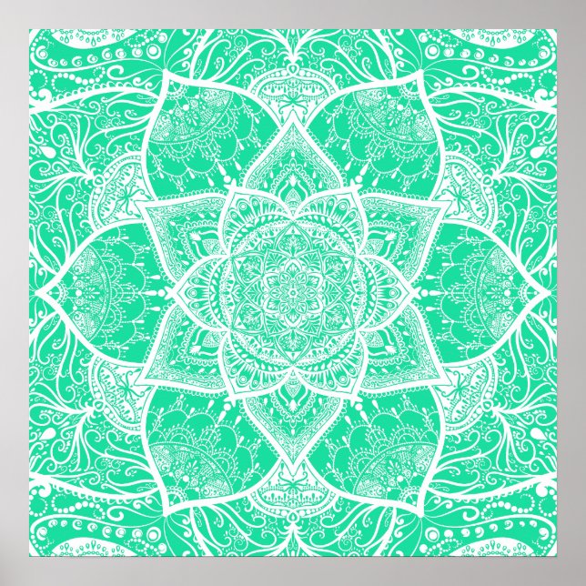 Teal and White Mandala - Loergann in Cedar Poster (Front)