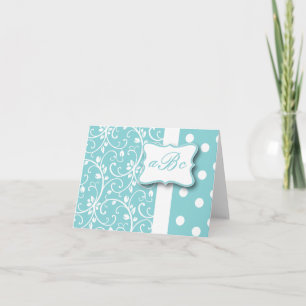 Teal and White Monogram Card