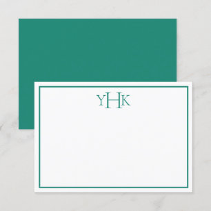 Teal and White Monogrammed Flat Note Card