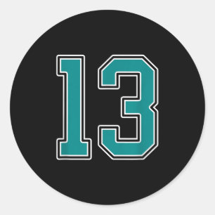 Teal And White Number 13 Jersey Player Uniform #13 Classic Round Sticker