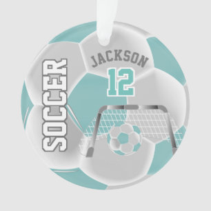 Teal and White Personalise ⚽ Soccer Ball Ornament