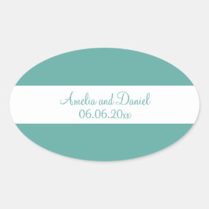 Teal and White Personalized Wedding Sticker