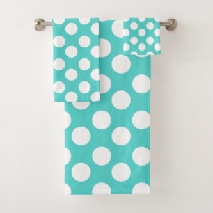 Teal and White Polka Dot Bath Towel Set