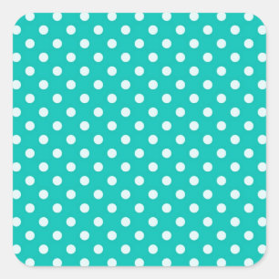 Teal and White Polka Dot Pattern Square Sticker