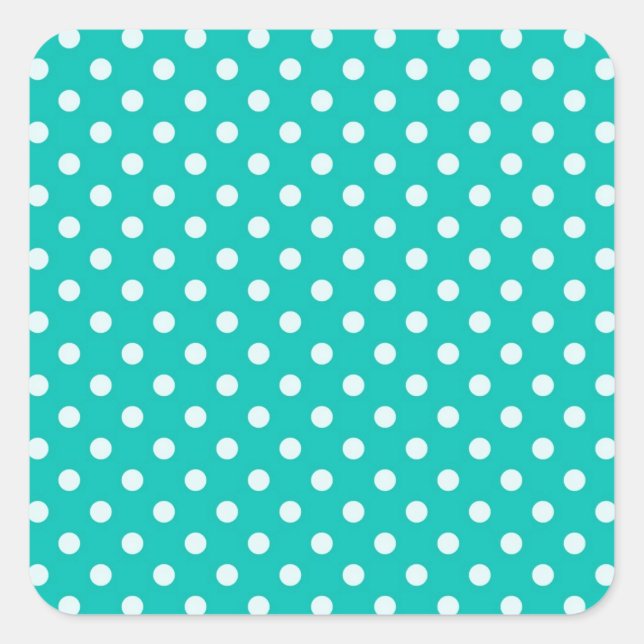Teal and White Polka Dot Pattern Square Sticker (Front)