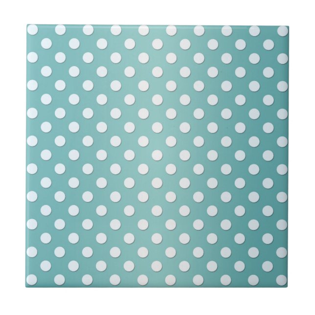 Teal and White Polka Dots Pattern Tile (Front)