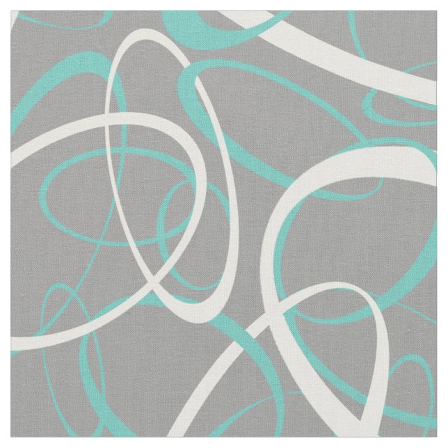 teal and white retro ovals any background colour fabric (Close Up)