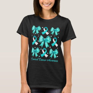 Teal And White Ribbon Coquette Bow Cervical Cancer T-Shirt