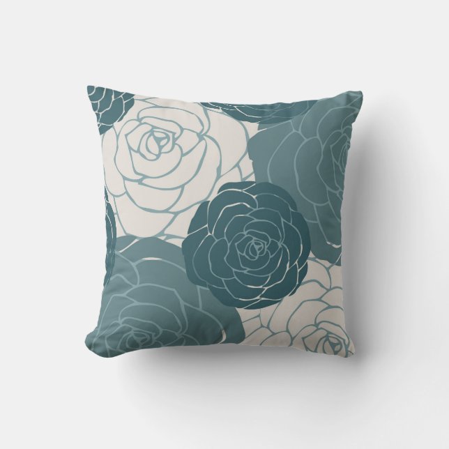 Teal and White Roses Cushion (Front)