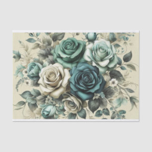 Teal and White Roses Tissue Paper