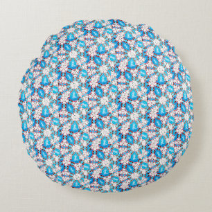Teal and White Round Pillow