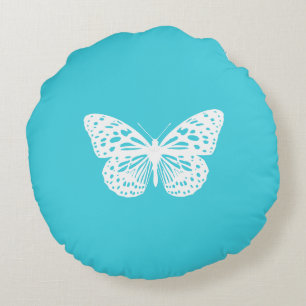 Teal and White Round Pillow