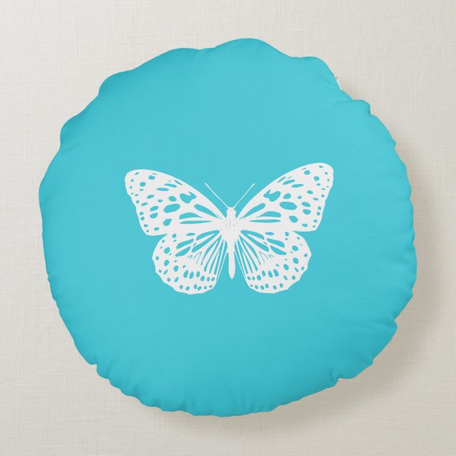 Teal and White Round Pillow (Back)