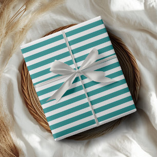Teal and White Simple Horizontal Striped Wrapping Paper