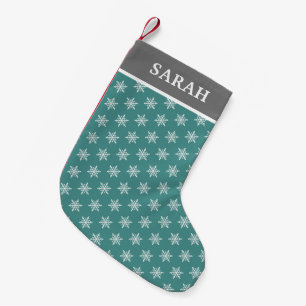 Teal and White Snowflakes Small Christmas Stocking