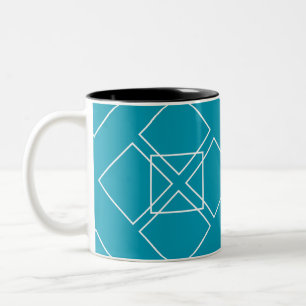 Teal and White Square Petals Two-Tone Coffee Mug