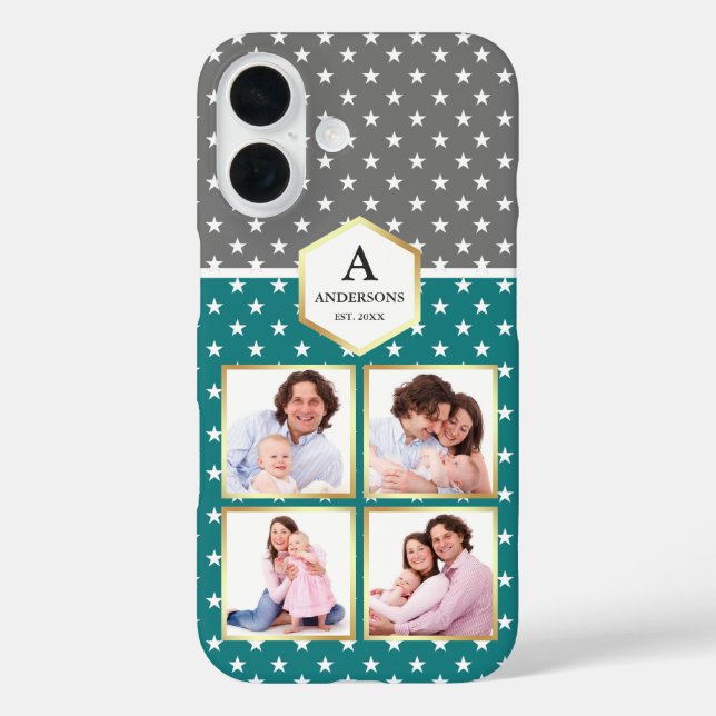 Teal and White Stars Pattern Photo Collage Case-Mate iPhone Case (Back)