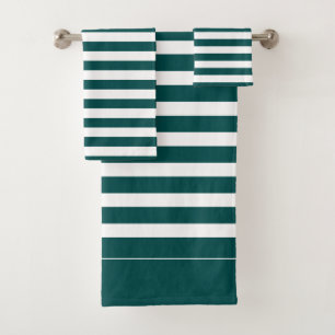 Teal and White Striped Bath Towel Set