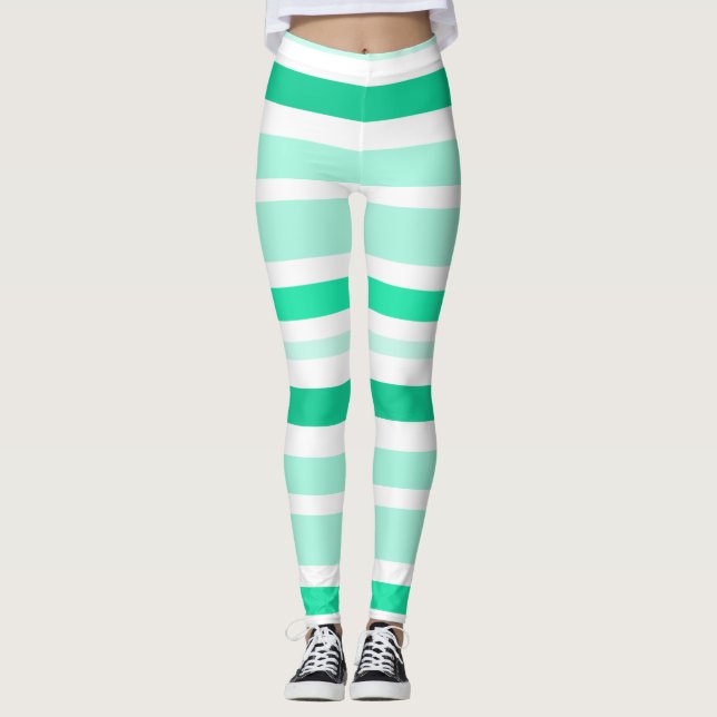 Teal and White Striped Leggings (Front)