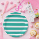 Teal and White Stripes Paper Plate<br><div class="desc">Custom designed paper party plates with a chic preppy nautical stripe pattern. Click Customise It to personalise the design with your own text and images to create a unique one of a kind design to match any party decor!</div>