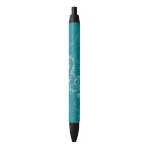 Teal and White Treble Clef Music Notes Black Ink Pen
