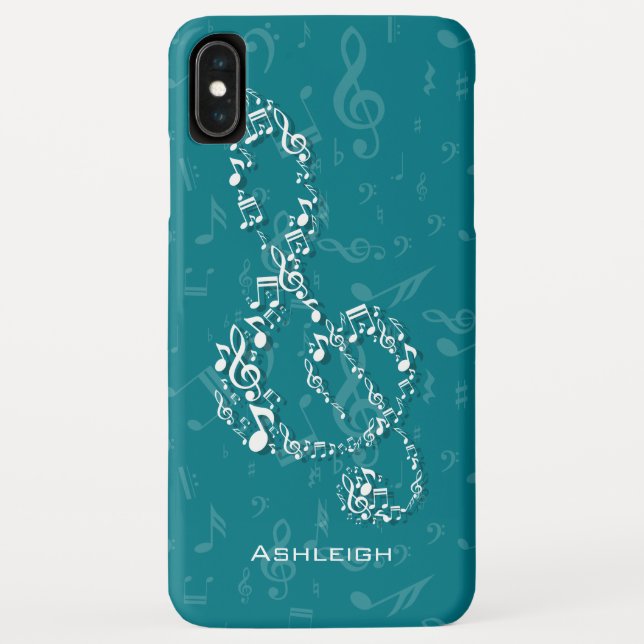 Teal and White Treble Clef Music Notes Case-Mate iPhone Case (Back)