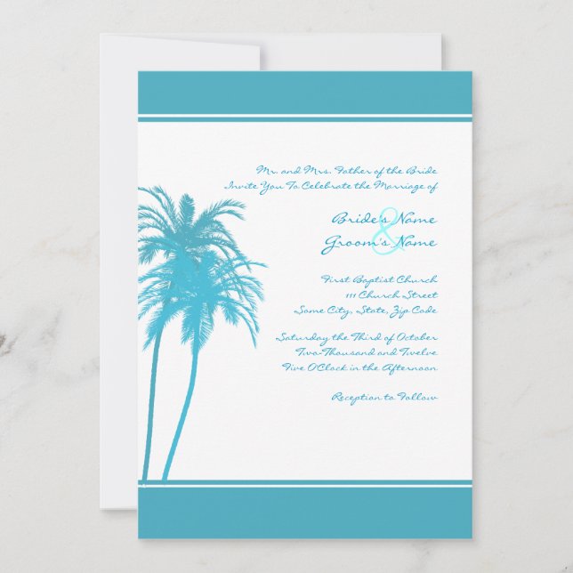 Teal and White Tropical Palms Invitation (Front)