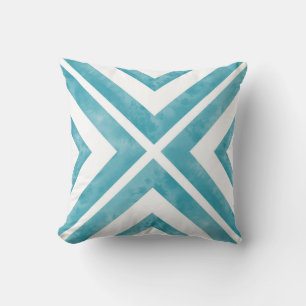 Teal and White Watercolor Geometric Cushion