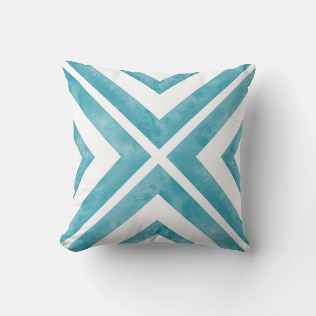 Teal and White Watercolor Geometric  Cushion (Front)