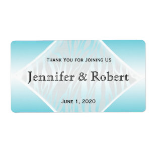 Teal and White Zebra Diamond Water Bottle Label