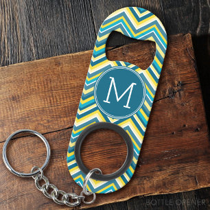 Teal and Yellow Colourful Chevron Pattern Monogram