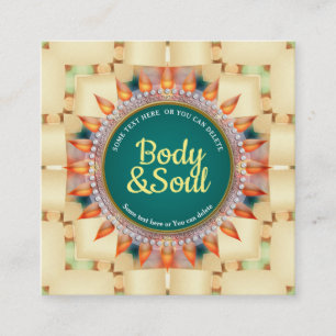 Teal and Yellow Geometric Mandala Cute Square Business Card