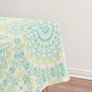Teal and Yellow Geometric Mandala Pattern Tablecloth
