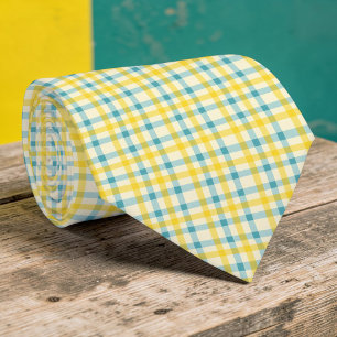Teal and Yellow Plaid Pattern Necktie Tie