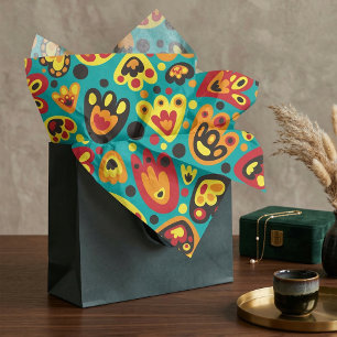 Teal and Yellow Retro 1960s Mod Floral Pattern Tissue Paper