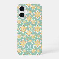 Teal and Yellow Spring Flower Pattern Monogram