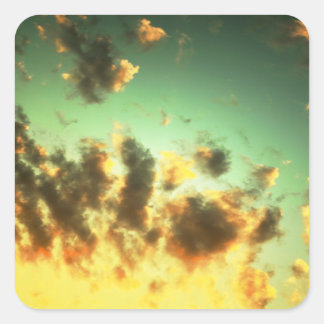 Teal and yellow sunset cloudy sky background square sticker