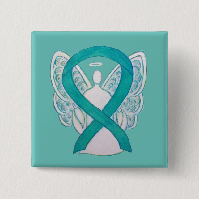Teal Angel Awareness Ribbon Art Custom Lapel Pin (Front)
