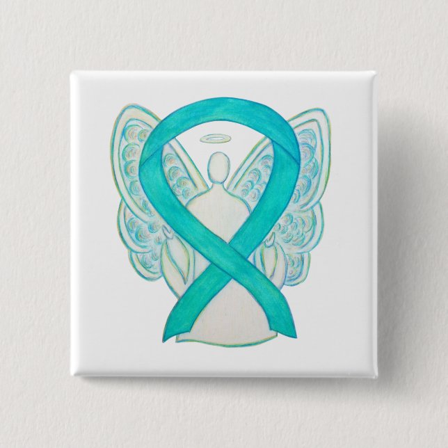 Teal Angel Awareness Ribbon Art Custom Lapel Pin (Front)