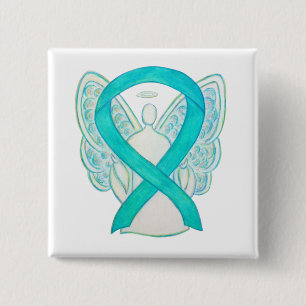 Teal Angel Awareness Ribbon Art Custom Lapel Pin
