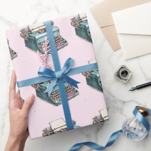 Teal Antique Typewriter – Vintage Desk Charm Wrapping Paper