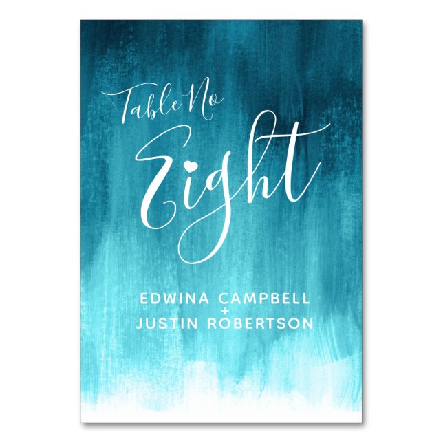 Teal aqua abstract wash modern art table number 8 (Back)