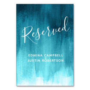 Teal aqua abstract wash modern art table reserved table number