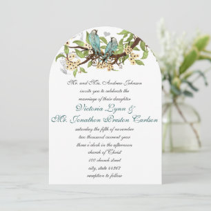 Teal Aqua Blue and Yellow Bird Wedding Invitation