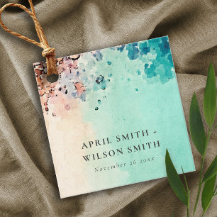 TEAL AQUA BLUE BEACH SAND ROCK WATERCOLOR WEDDING FAVOUR TAGS