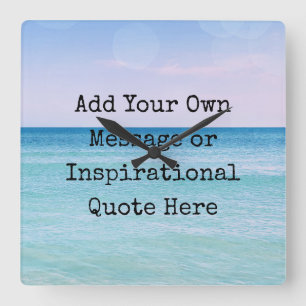 Teal Aqua Blue Calming Quote Ocean Beach Waves Square Wall Clock